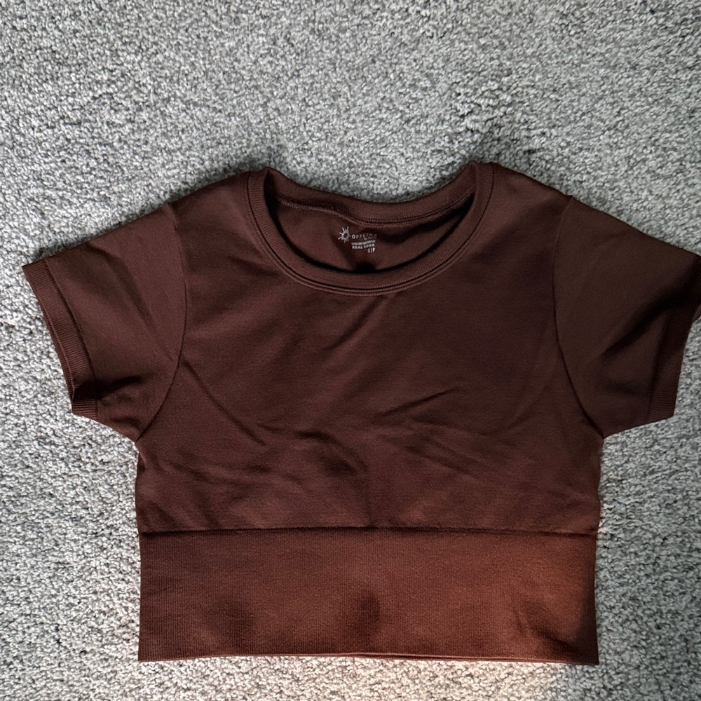 Cropped Crewneck Short Sleeve Top — Brown